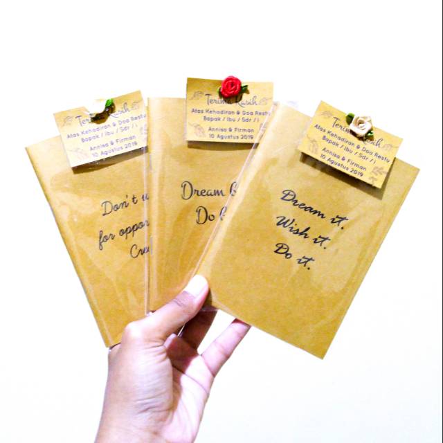

Buku notebook untuk souvenir nikah atau seminar desain bebas bahan kertas kraft rustic unik vintage