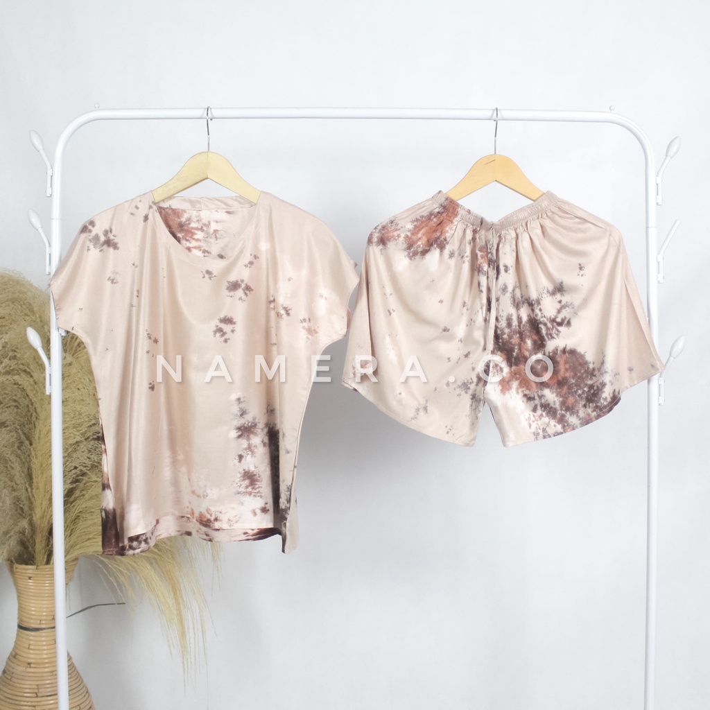 Baju Tidur Wanita Cappucino Lengan Pendek Full Set Rayon