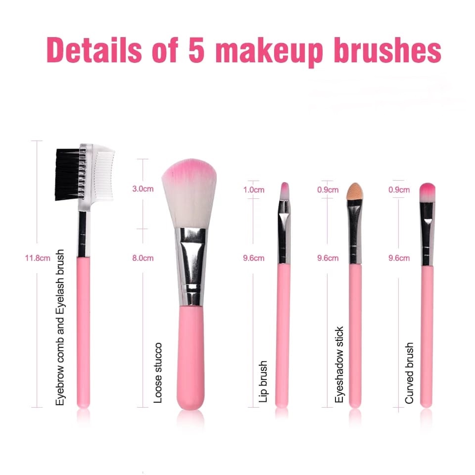 5PCS / Set Kuas 5 in 1 Kuas Mini Make Up Brush Kuas Makeup Eyebrow Brush Blush On Brush Eyeshadow Brush Sponge S720