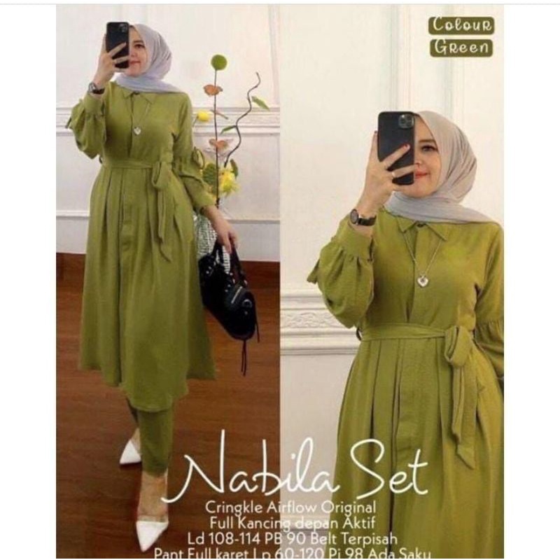 Nabila Set Crinkle/ Baju Muslim Terbaru/ Setelan One Set/ Baju Wanita Terbaru 2022/ Setelan Kekinian