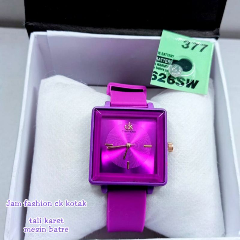 Jam tangan fashion wanita Korean style Ck segi kotak tali ruber by zellshop