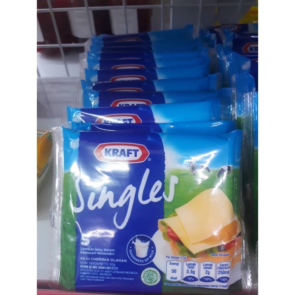 Kraft Singles isi 5 Keju Cheddar Slices High Calcium 83gr