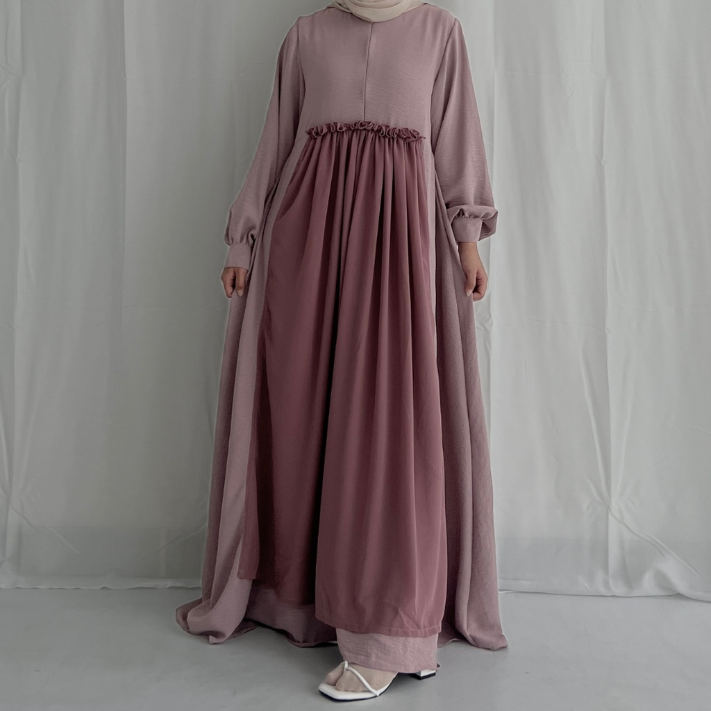 Peony Dress / Dress Kombinasi Ceruty / Gamis Airflow Crinkle