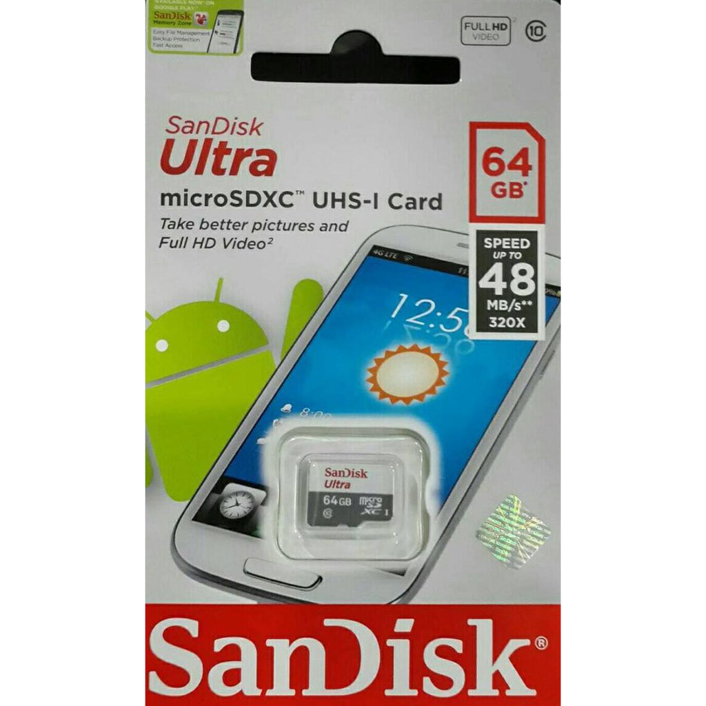 Glp78740G0 Memory Memori Card Microsd Micro Sd Sandisk Ultra Class 10 64Gb, 64 Gb