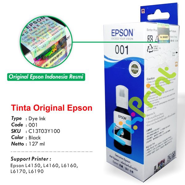 Tinta Refill Botol Epson 001 Black 127ml Printer Inktank L4150 L4160 L6160 L6170 L6190