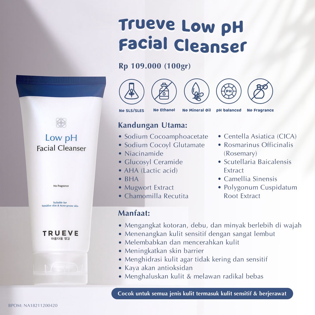 Trueve Facial Cleanser Low pH | Gentle Foaming | Pembersih Wajah | Facial Wash