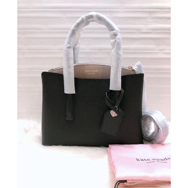 Kate Spade margaux Medium satchel leather black warm taupe - black