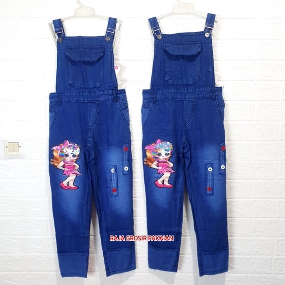 Celana Overall Jeans LED Panjang Anak Usia 5-13 Thn / Celana Kodok Jeans Anak Premium