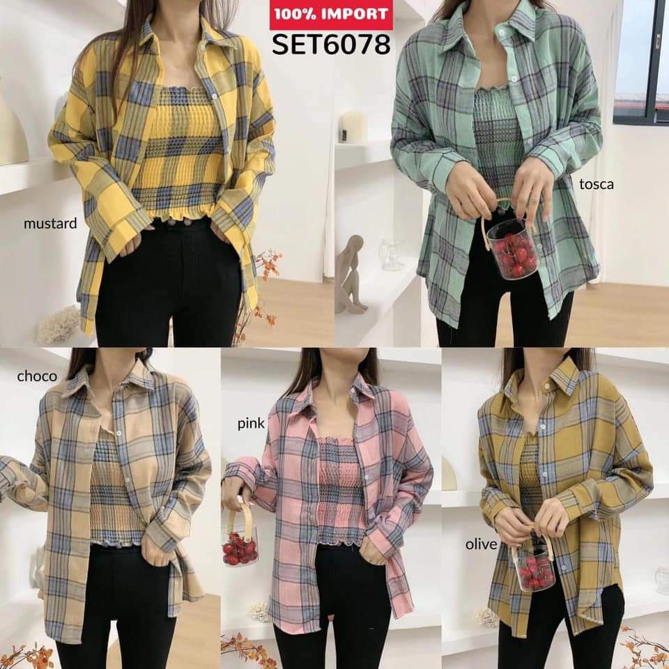 PREKTUS - ZEC Setelan Tanktop ASRIE 2in1 Kotak-Kotak / Mape Set / Lionaka Set / Set Emily / Set Angg