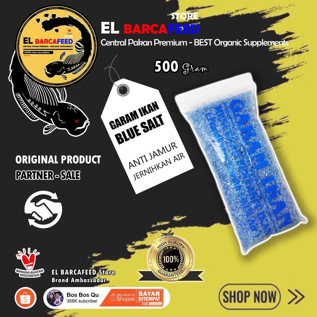 GARAM IKAN GARAM BIRU PREMIUM BLUE SALT ORIGINAL MURNI ( Penjernih air alami, Anti Jamur Obat penyakit ikan hias Cupang Koi koki dll ) - EL BARCAFEED PARTNERSALE