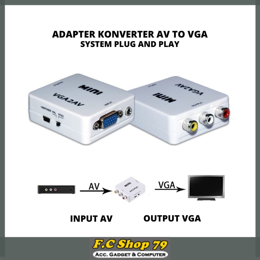 Adapter Konverter Converter VGA To AV VGA Ke AV VGA2AV Dan AV To VGA AV Ke VGA AV2VGA Sistem Plug An
