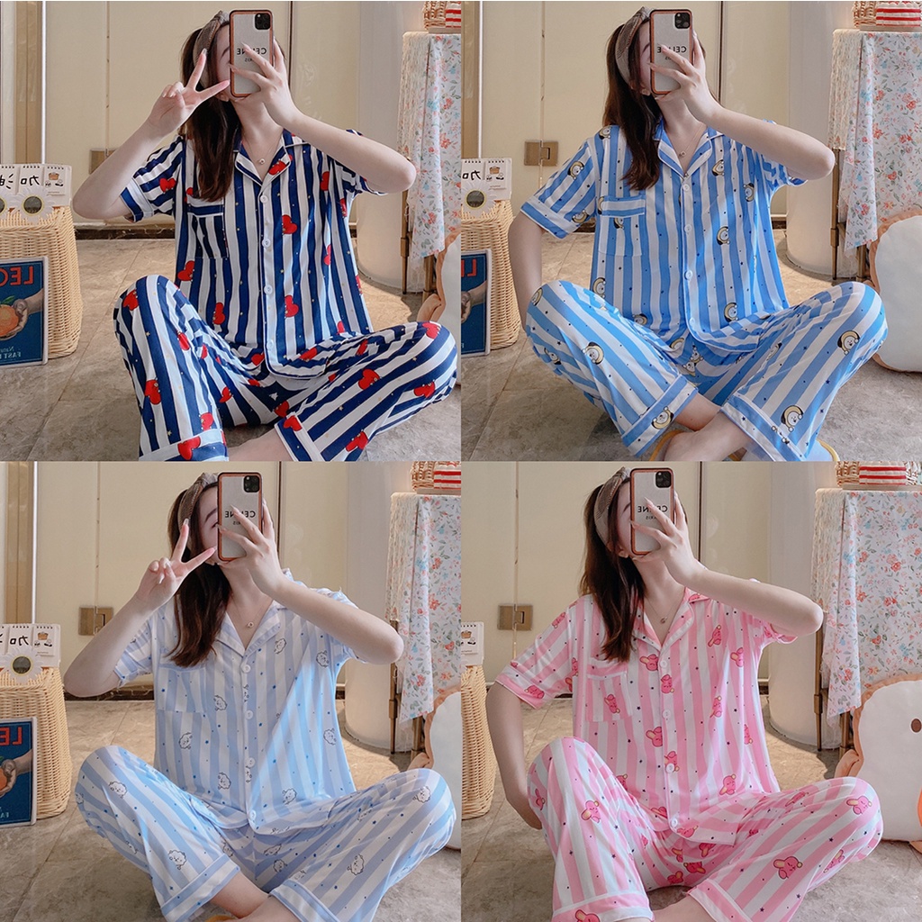 JALJA - Piyama BT21 UNOFFICIAL Inspired Baju Tidur Kpop BTS Bangtan Boys Pajamas Chimmy Cooky Tata RJ