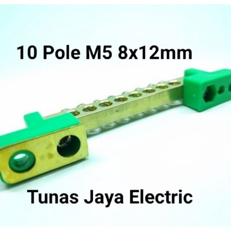 Terminal Blok Grounding 10 Pole M5 8x12mm KUNINGAN