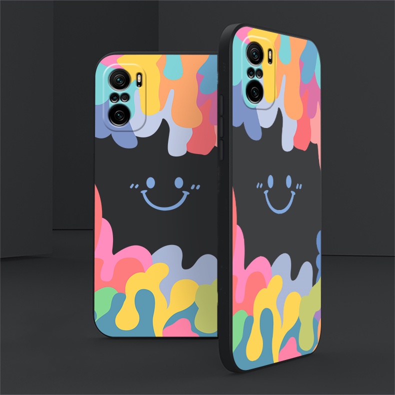 Casing Xiaomi Poco X3 GT Poco M3 Poco X3 NFC X3 Pro Redmi Note 11 Pro Redmi 10 Redmi Note 10S Note 10 Pro Redmi 9T Note 9 Note 9S Note 9 Pro Note 8 Note 7 Gradient Ice Cream Color Smiley Square Silicone Soft Phone Case Rixuan