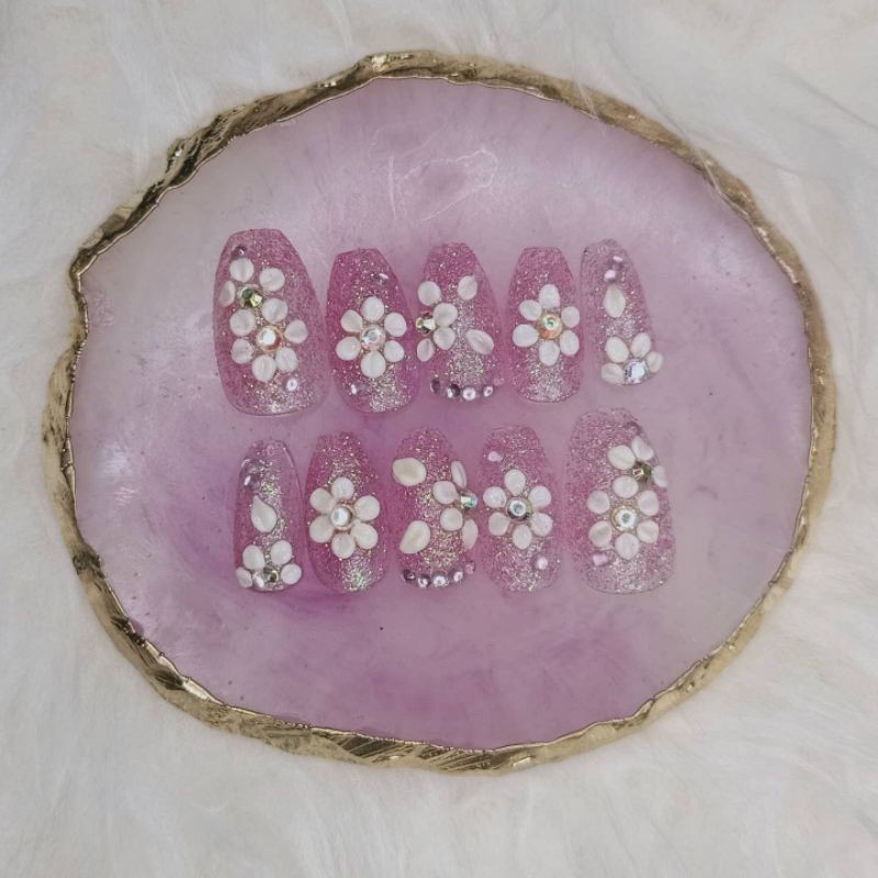 wedding nail art for wedding/ kuku palsu pink transparan