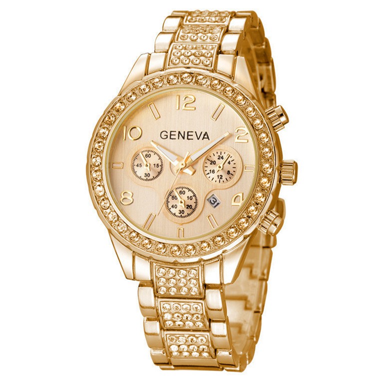 JAM TANGAN IMPORT WANITA GENEVA RANTAI GOLD STAINLESS PESTA JAM073G1 CENTURY KECIL ORI KOREA MURAH