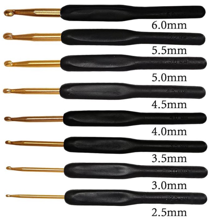 Hakpen Alumunium Gagang Plastik Hitam ANK - Set (Alumunium Black Crochet Hook Handle)