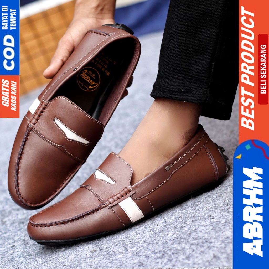 Sepatu Casual Pria Slip On Slop Selop Pansus Santai Kulit Asli Kerja Kantor Kulit Kondangan Hitam Polos Fashion shoes Terbaru Original Murah Kekinian Cowok VELAS ABRHM