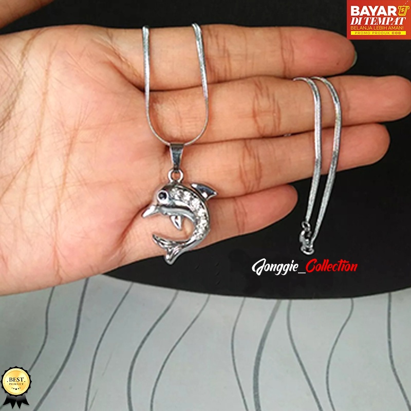 KALUNG TITANIUM LIONTIN LUMBA-LUMBA/DOLPIN PERMATA 2D ANTI LUNTUR ANTI KARAT / KALUNG PRIA WANITA ANAK