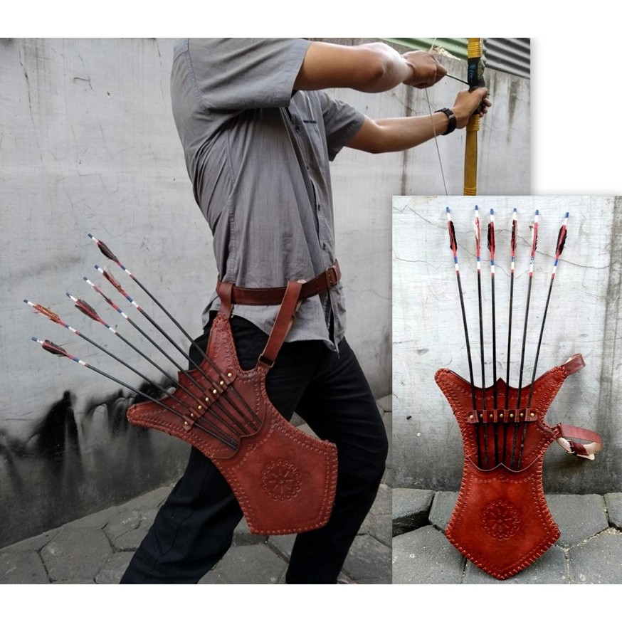 Quiver kulit asli sarung anak panah tas anak panah bahan asli Kulit sapi model etnik quiver kulit
