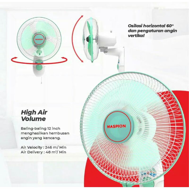 MWF-31 K MASPION KIPAS ANGIN 12 inch / WALL FAN MASPION MWF 31 / MWF31 KIPAS ANGIN DINDING