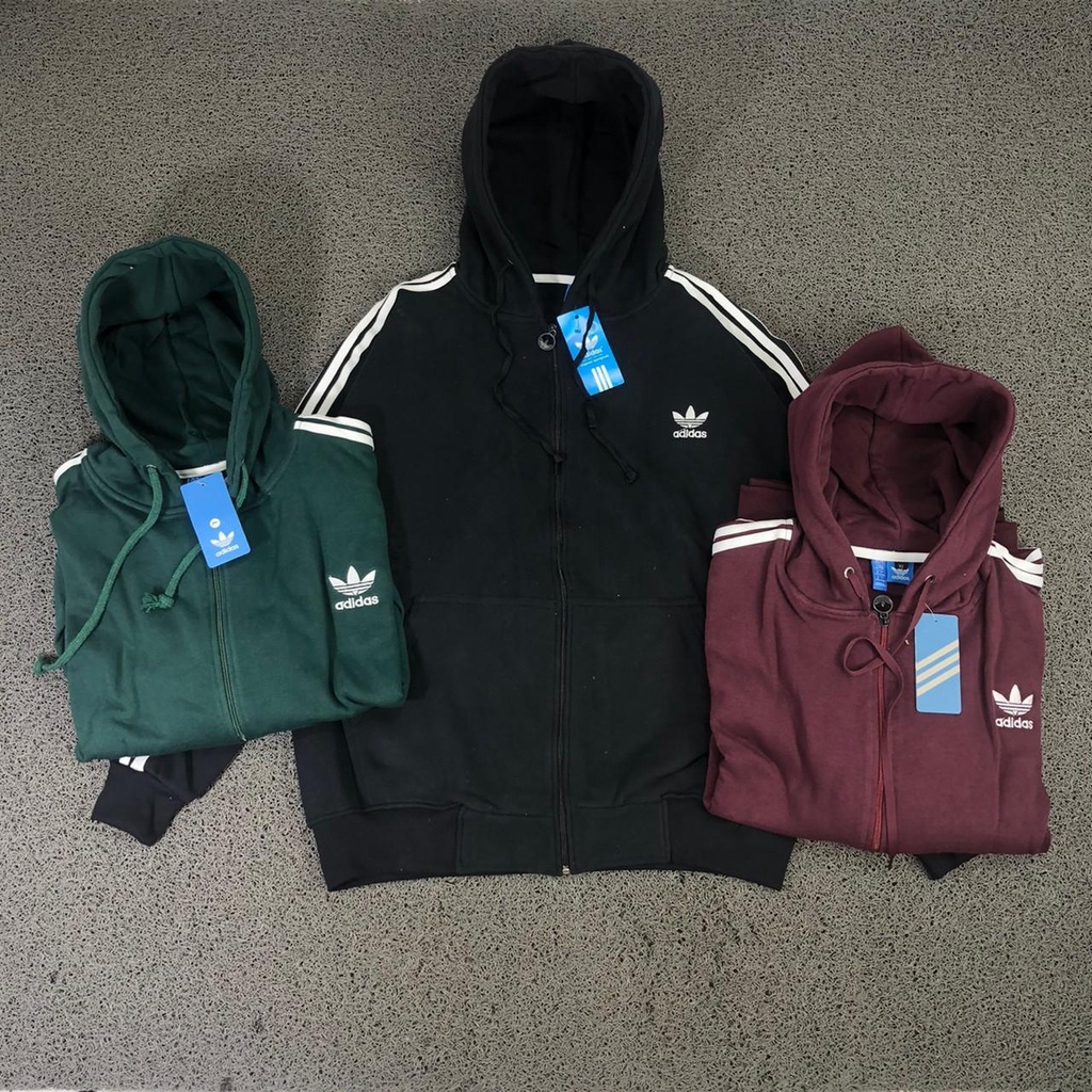 JAKET ZIPPER HOODIE ADIDAS SMALL TREE FOIL HITAM HIJAU MERAH MAROON PREMIUM BESTSELLER