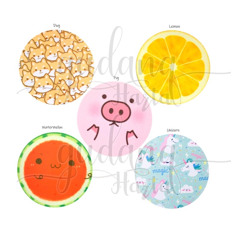 Mouse Pad Bulat Lucu Buah Dan Hewan Dog Lemon Anti Slip Lucu GH 317012