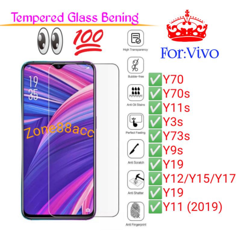 Vivo Y70 Y70s Y11S Y3s Y73s Y9s Y19 Y12 Y15 Y17 Y11 Antigores Bening Screen Guard protector TG