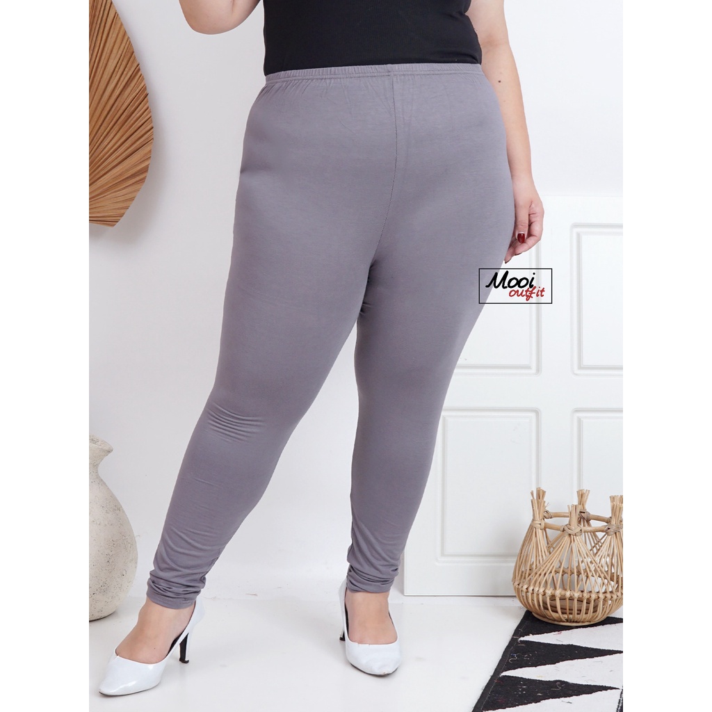 Mooi Outfit - Legging Wanita Jumbo Tebal Premium Bahan Kaos Celana Kekinian Big Size 100kg Pinggang Karet Melar Murah