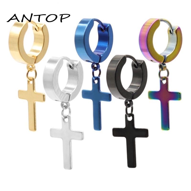 Versi Korea Dari Cross Liontin Anting-Anting Pria Dan Wanita Pendek Anting Stainless Steel ANTOP