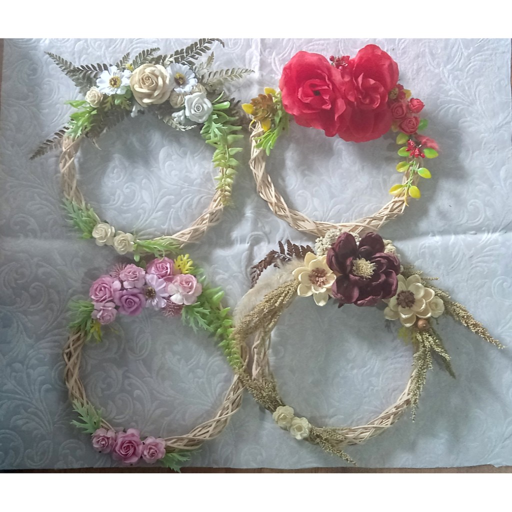 Hiasan Dinding Wreath Flower / Rotan Bulat / Rotan Lingkar / Hiasan Pintu / Dekorasi Rumah