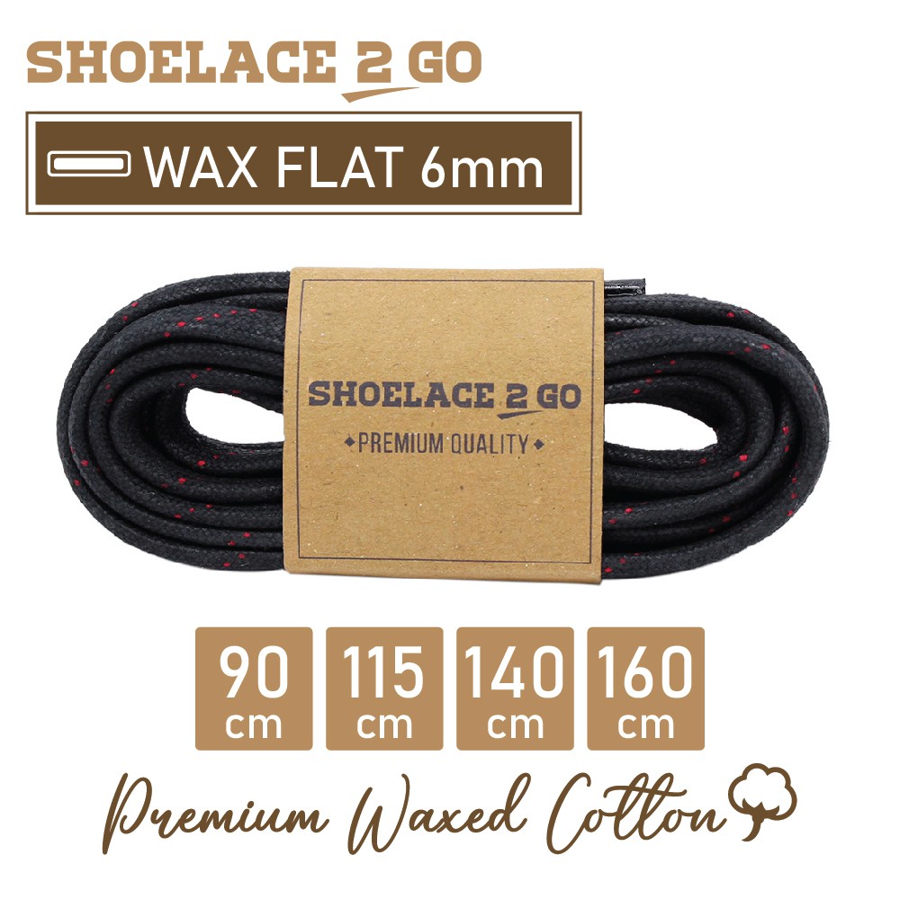 SHOELACE 2 GO PREMIUM TALI SEPATU LILIN WAX GEPENG PIPIH FLAT - WF6 - M2 - BLACK &amp; RED STRIPE - 6MM