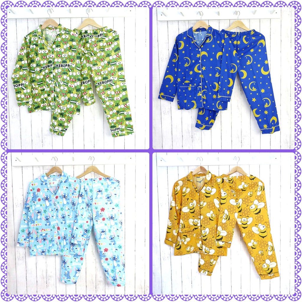 BAJU TIDUR PIYAMA WANITA FASHION MKPP.A MOTIF KARAKTER BAHAN KATUN CELANA PANJANG LENGAN PANJANG