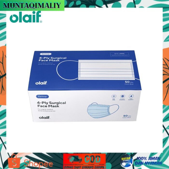 [TERBARU] Olaif 4 Ply Surgical Face Mask - 50pcs – Masker Medis BFE 99% - Biru