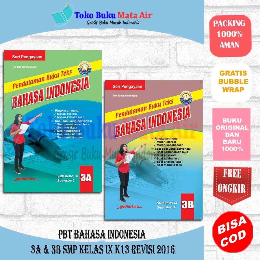 BEST SELLER ORIGINAL PBT BAHASA INDONESIA 3A & 3B SMP KELAS IX - YUDHISTIRA
