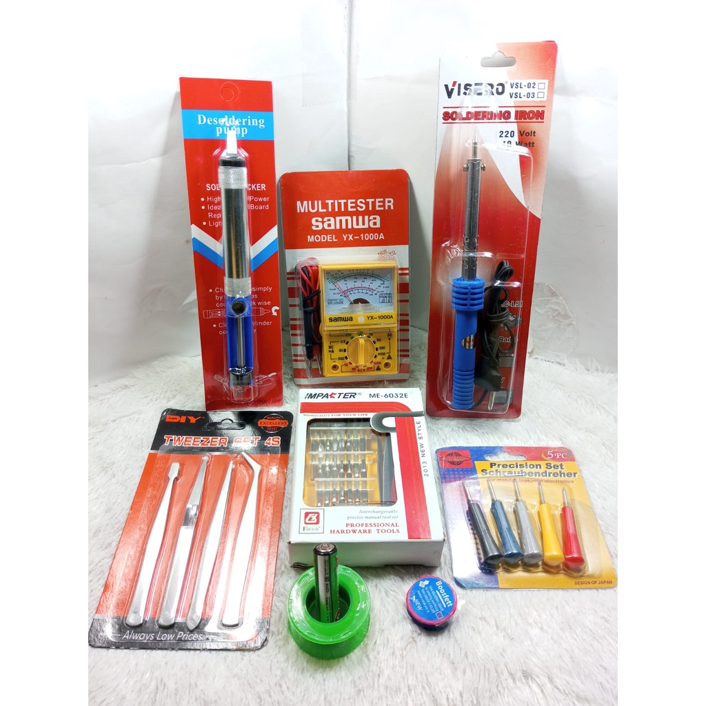Alat Solder Listrik SOLDER Gagang Plastik 40Watt / Multitester Analaog / Sedotan Solder / Pinset Set