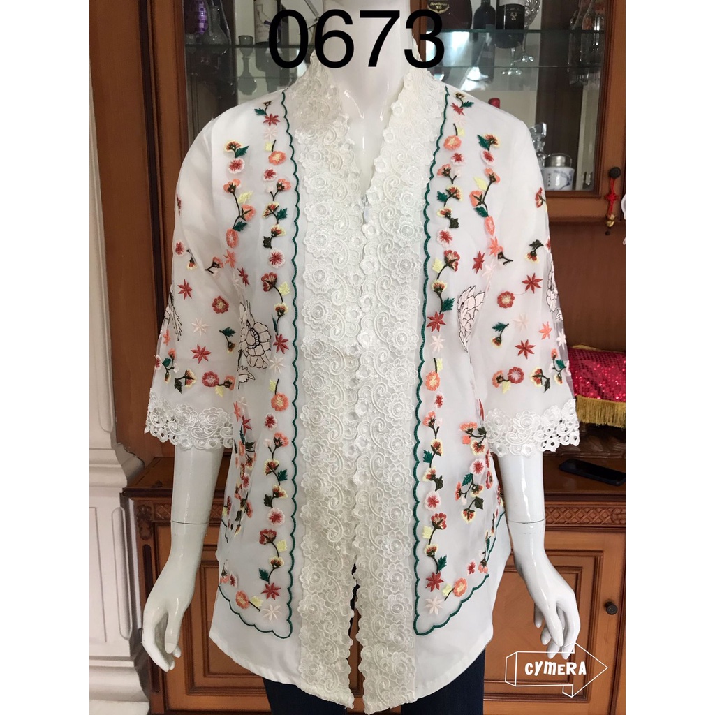 0936 Kebaya alexuez bordir organdi brukat putih tulang /kebaya encim kombinasi brukat premium