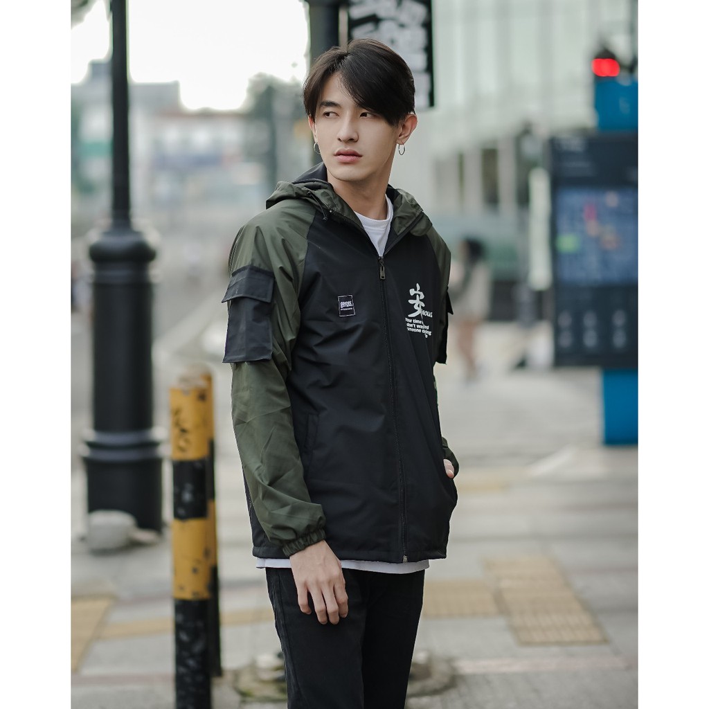 GENIOUS Jaket Casual Jaket Pria Jaket Parasut Jaket Outdoor Hitam Hijau