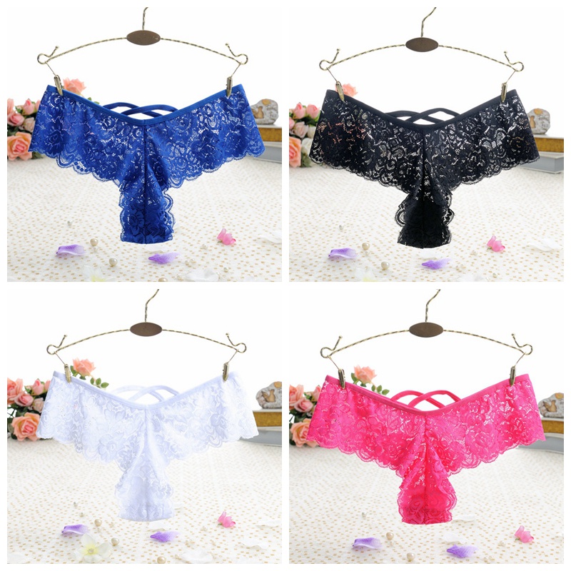 (COD) Celana Dalam Wanita Renda Bunga Seksi V-back Cross Tali Low Waist ​Thong 3C151