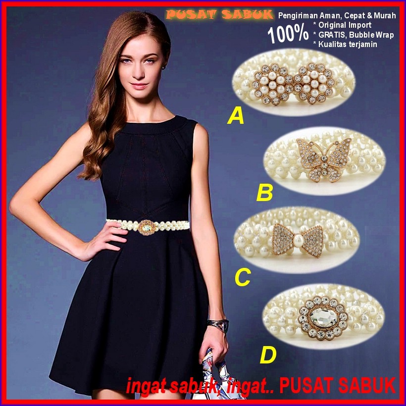 Belt Ikat Pinggang Mutiara Sabuk Dress Gesper Wanita Fashion Korea Per Elastis Cewek Obi model Kupu