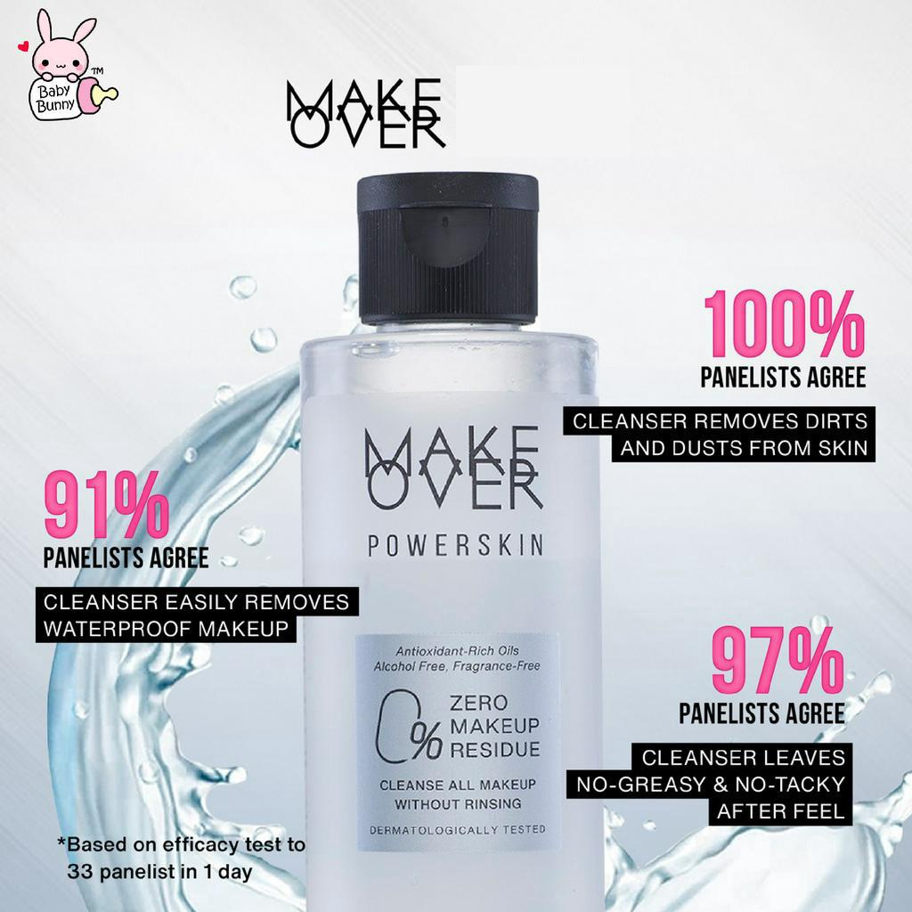 ❤ BELIA ❤ MAKE OVER Powerskin Bi-Phase Oil Micellar Water 200ml | 0% Zero Makeup Residue | BPOM