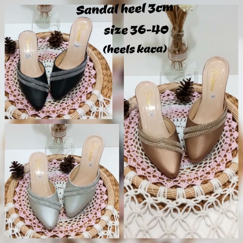 SEPATU HEELS KACA 3CM SEPATU SLOP PESTA SEPATU SLOP KONDANGAN  SANDAL HEELS SEPATU FLAT