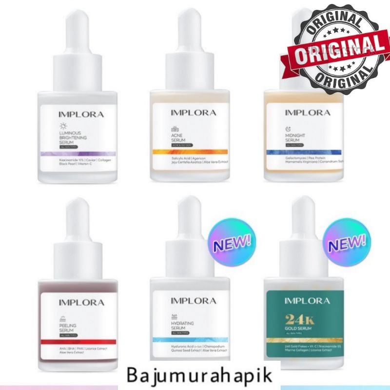 Implora Serum Wajah Gold / Acne / Luminous/Peeling/Bakuchiol/ Midnight/ DNA Salmon/ Hydrating/ Liporetinol/ Birdnest