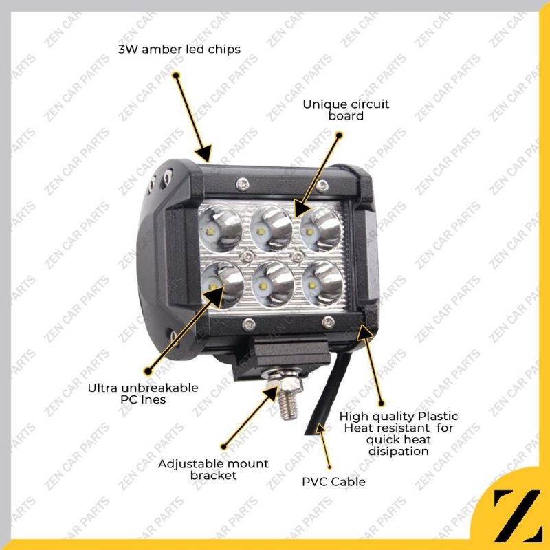 Lampu sorot WORKLIGHT LED Cree 6 mata sisi tembak kabut 18w Mobil