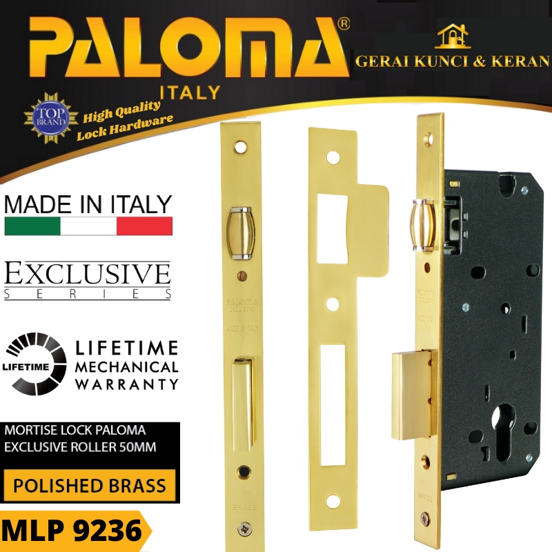 PALOMA MLP 9236 MORTISE LOCK ROLLER 50 MM EXCLUSIVE ITALY GOLD EMAS PB