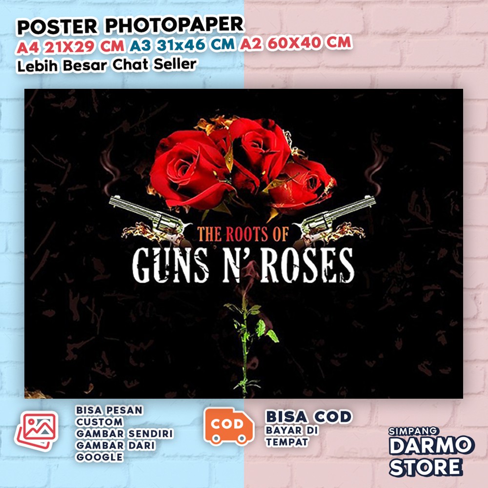 Poster Guns N Roses Hiasan Dinding Band Rock 90 an Vintage Aesthetic GNR Bisa Custom Gambar GNRX-36