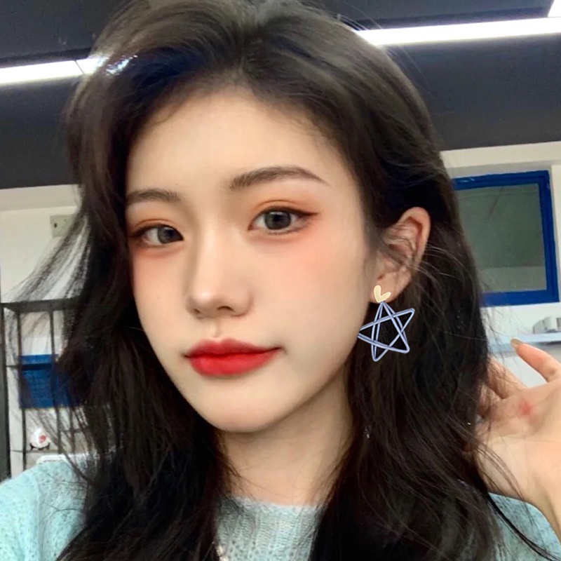 Hollow Pentagram anting-anting 202020new warna biru Korea internet influencer temperamental anting-a