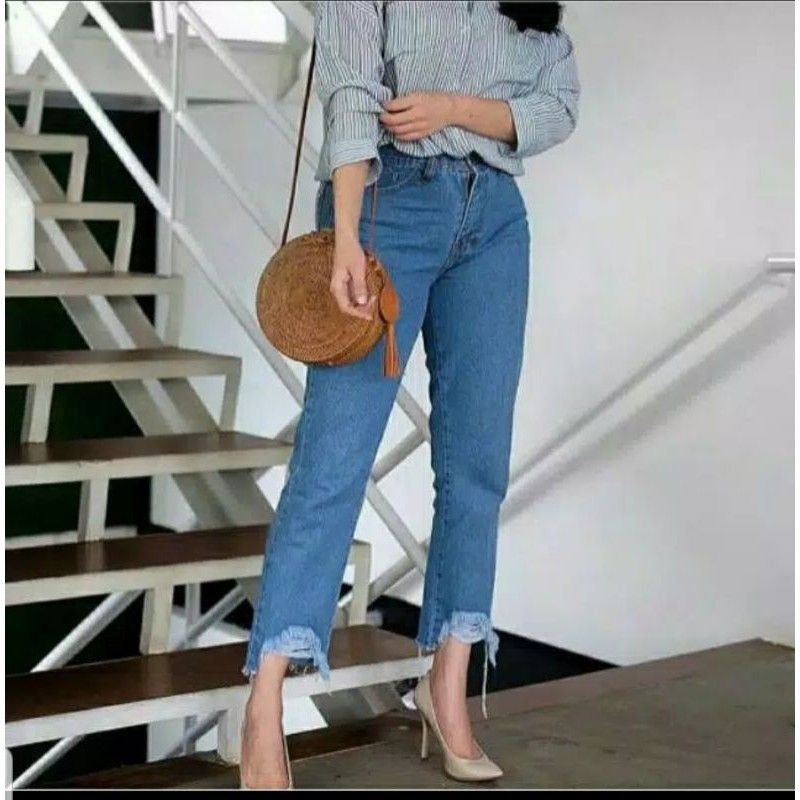 PREMIUM CELANA BOYFRIEND JEANS RIPPED SOBEK WANITA//BOYFRIEND RIPPED/BF SOBEK