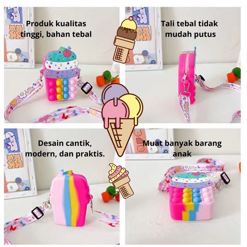 GROSIR TAS ANAK POPIT JELLY / TAS POP IT ANAK SELEMPANG UNICORN / TAS POP IT ANAK TERMURAH/DOMPET KOIN/COIN/ MINNIEMOUSE/ HK/ UNICORN/ CUPCAKE/ KUE/ANAK PEREMPUAN/ CAT/KUCING