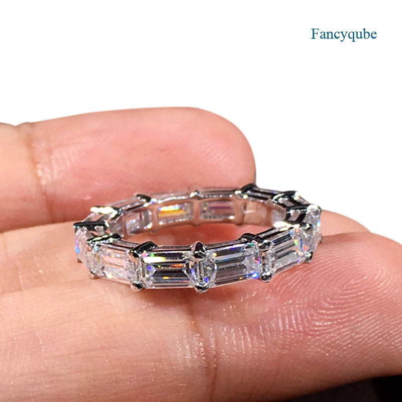 Cincin Kristal Cubic Zirconia Bentuk Persegi Panjang Untuk Wanita